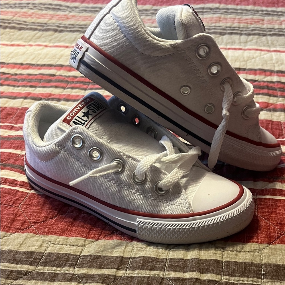 Converse White Canvas Sneakers with Red and Black Accents Boy or Girl